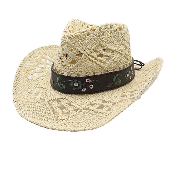 OJSFQUFP Cowboy Hat Cow Girl Hat Cowboy Hats for Women/Mens/Straw Wide with Shapeable Brim Cowboy Hat for Womens/White