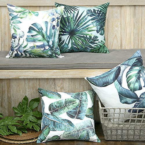 Phantoscope 18" x 18" Modern Green Leaves Tropical Polyester Throw Pillow , ( 4 Count)