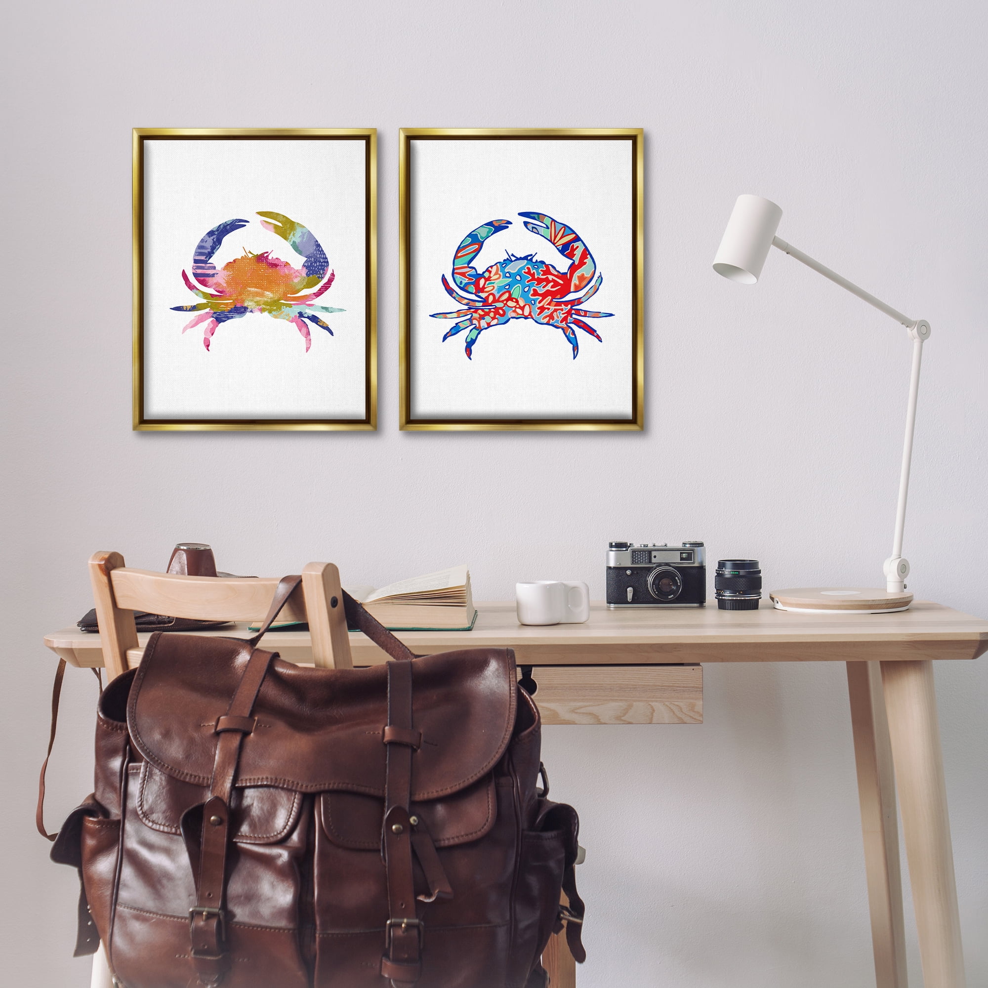 Stupell Industries Colorful Crab Silhouette Animals Painting Gold Floater Framed Canvas Art Print Wall Art, 17 x 21, Set of 2