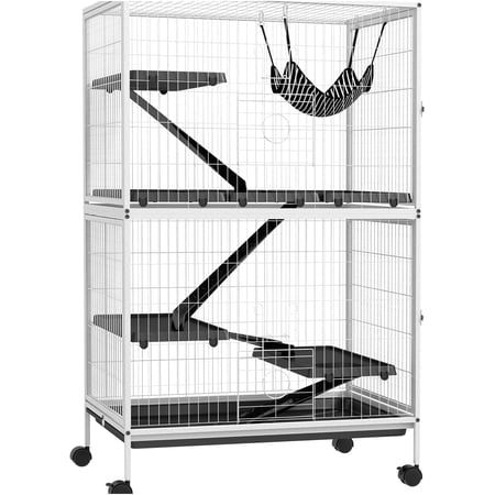 JERFIT 5-Tier Small Animal Cage with Wheels, 50.5 Inch Tall Ferret Chinchilla Habitat with Removable Tray, 4 Doors & Hammock, Durable Steel Wire Pet Enclosure, White