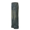 thumbnail image 2 of Mens High Waist Straight Leg Washed Distressed Durable Denim Jeans 100 Percent Cotton For Everyday Casual Wear, 2 of 13