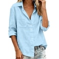 thumbnail image 2 of TGSLY Women's Button-Down Shirts Lightweight Soft Collared Solid Color Cotton Blouses Dressy Casual Roll Tab Long Sleeve Tops with Chest Pocket XL, 2 of 6