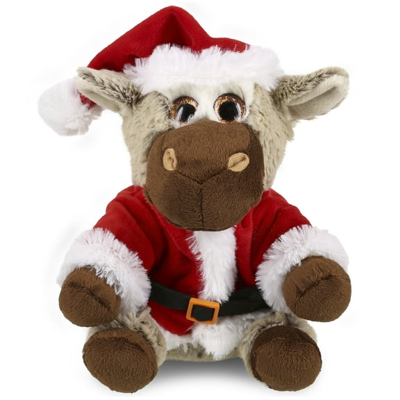 DolliBu Santa Floppy Donkey Stuffed Animal Plush Toy - Super Soft Wild Animal Dress Up with Red Santa Claus Outfit, Cute Wildlife Gift, Holiday Christmas Gift - 7 Inches