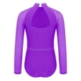 thumbnail image 4 of TTAO Kids Girls Sparkly Figure Ice Skating Leotards Long Sleeve Solid Color Gymnastics Unitard Bodysuit Purple 12, 4 of 5
