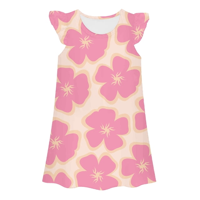 Pyjama pour Enfants, Tout-Petits, Bébés Filles, Été, Imprimé de Dessins Animés, Nuisette à Manches Volantées, Respirant, Doux, Coupe Ample, Robe de Nuit, Pyjama, Pyjama Enfant Fille, Rouge Melon D\'eau, 8 Ans-9 Ans