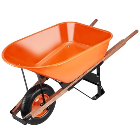 Wheelbarrow Cart, 6 Cu Ft, 330 Lbs Capacity - One Wheel Garden Dump Cart, Metal Handle, 16" Wheels, Utility Yard Cart for Lawn & Farm