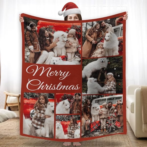 AISENIN Personalized Photos Collage Throw Blanket with Text for Adult Kids Women Men,Custom Picture Fleece Blankets Gift for Family Couple Friend Christmas Birthday