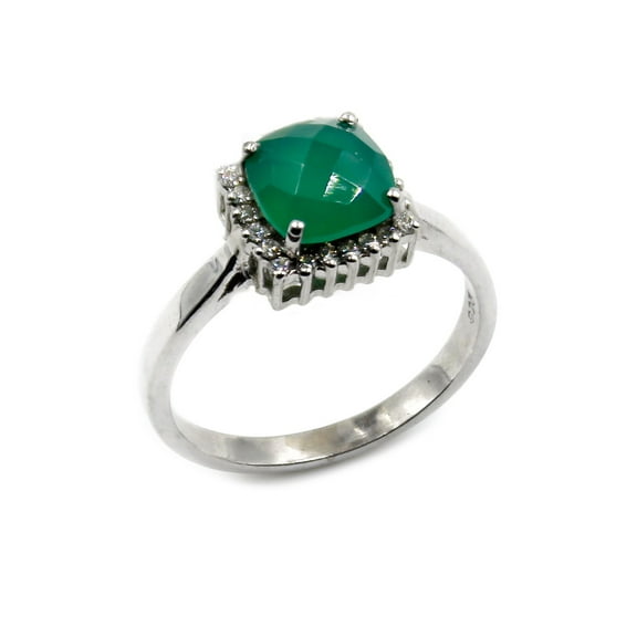 Tibetan Silver Green Onyx Fashion Ring 925 Sterling Silver Jewelry Statement Halo Pattern, US size 6