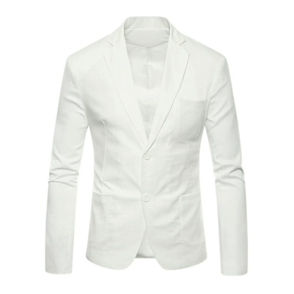 Unique Bargains Men's Linen Jacket Solid Slim Fit Lightweight Sports Coat Blazer White S