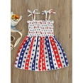 thumbnail image 4 of Kiapeise Toddler Summer A-line Dress, Girls Tie-up Smocked Butterfly/ Heart/ Star  Stripe Print Spaghetti Strap One-piece, 4 of 8