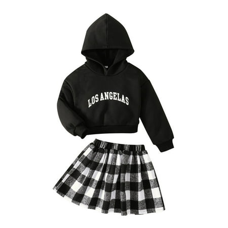 

QBGSAY Little Child Outfits Sets Toddler Girl S 2 Piece Outfits Letter Print Long Sleeve Hoodie Sweatshirt Tops And Pleated Skirt Sets 2 Piece Casual clothing