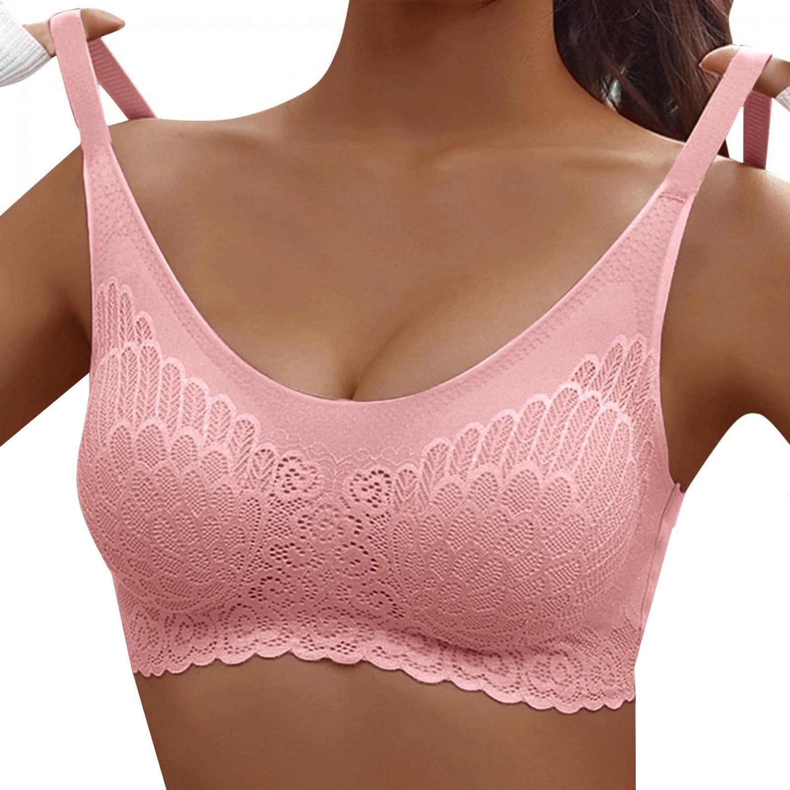 HAPIMO Everyday Bras for Women Adjustable Lace Camisole Stretch Underwear  Comfort Daily Brassiere Soft Comfortable Breathable Lingerie Wrapped Chest  Wireless Discount Pink 80AB 