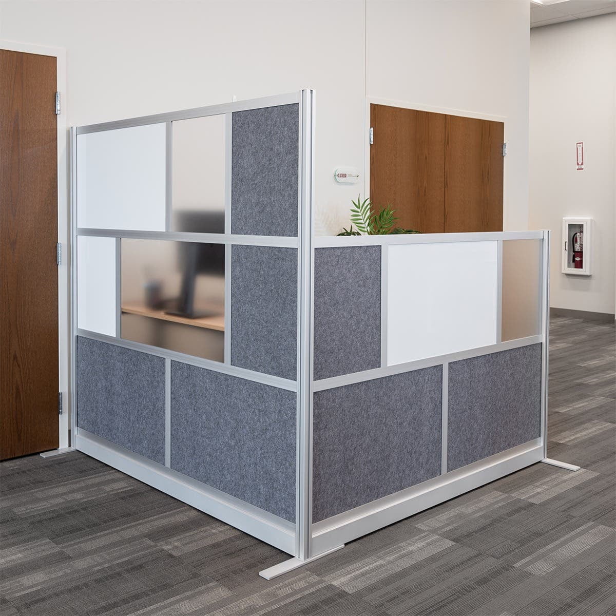 Luxor Workflow Modular Wall Room Divider System - Silver Frame - 70" x 70" Starter Wall with Whiteboard, Freestanding