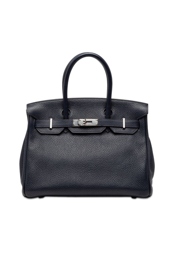 Pre-Owned Hermes Herms Birkin 30 Handbag in Bleu Nuit Rose Purple with Silver... (Good)