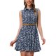 thumbnail image 1 of Vestido sin mangas de longitud a la rodilla con media abertura y cinturón para mujer, estampado floral, primavera, talla XS, azul, 1 of 5