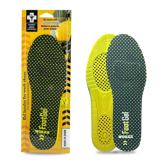 FOOTGEL WORKS ǀ Pain Relief with LASTING ORANGE Scent ǀ Comfort Insoles for HEAVY DUTY fit all work boots ǀ VEGAN & MEDICAL certification ǀ MACHINE WASHABLE