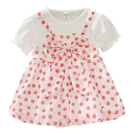 

ZRBYWB Toddler Girls Dress Short Sleeve Bowknot Dress Dot Print Dress Princess Dress Clothes Baby Clothes
