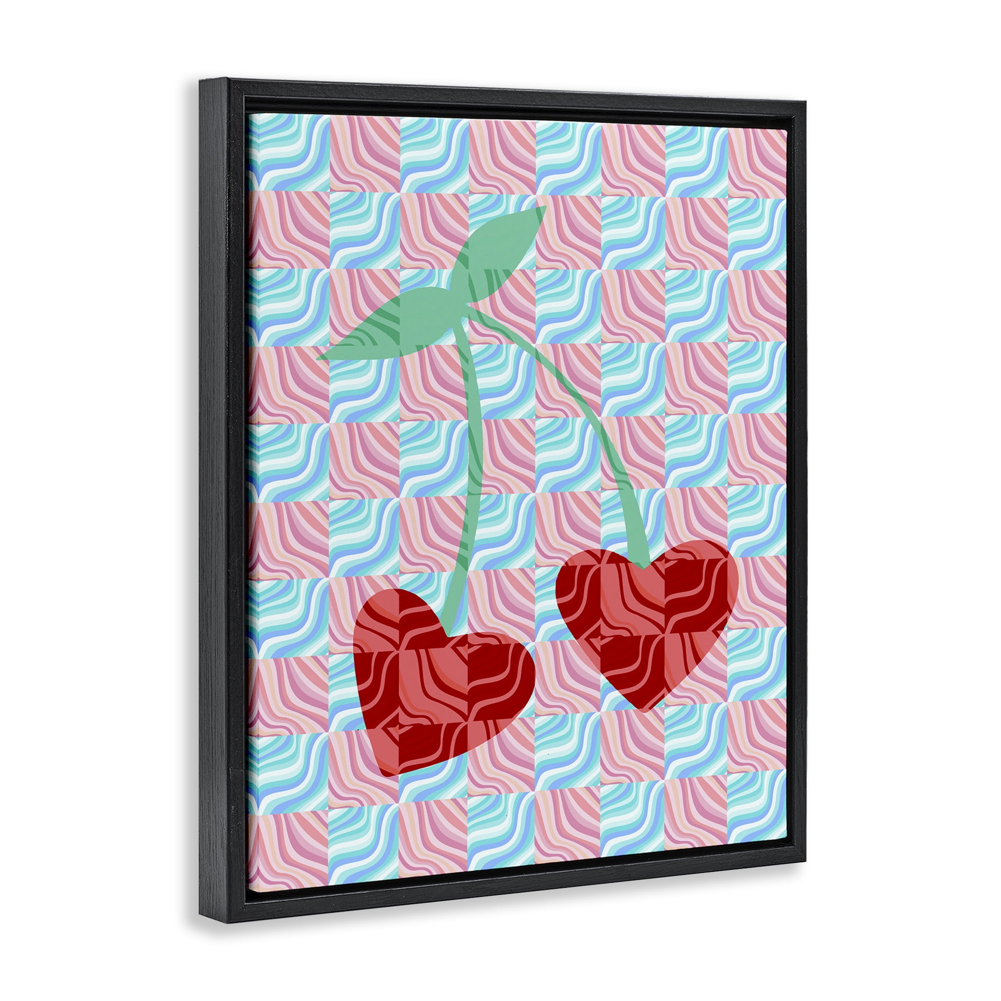 Stupell Industries Groovy Checkered Cherries Food & Beverage Painting Black Floater Framed Art Print Wall Art, 17 x 21