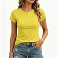 thumbnail image 4 of Jinhomg Womens Cotton T Shirts Crewneck Short Sleeve Slim Fit Basic Tee Fashion Y2k Casual Summer Tops Yellow M, 4 of 5