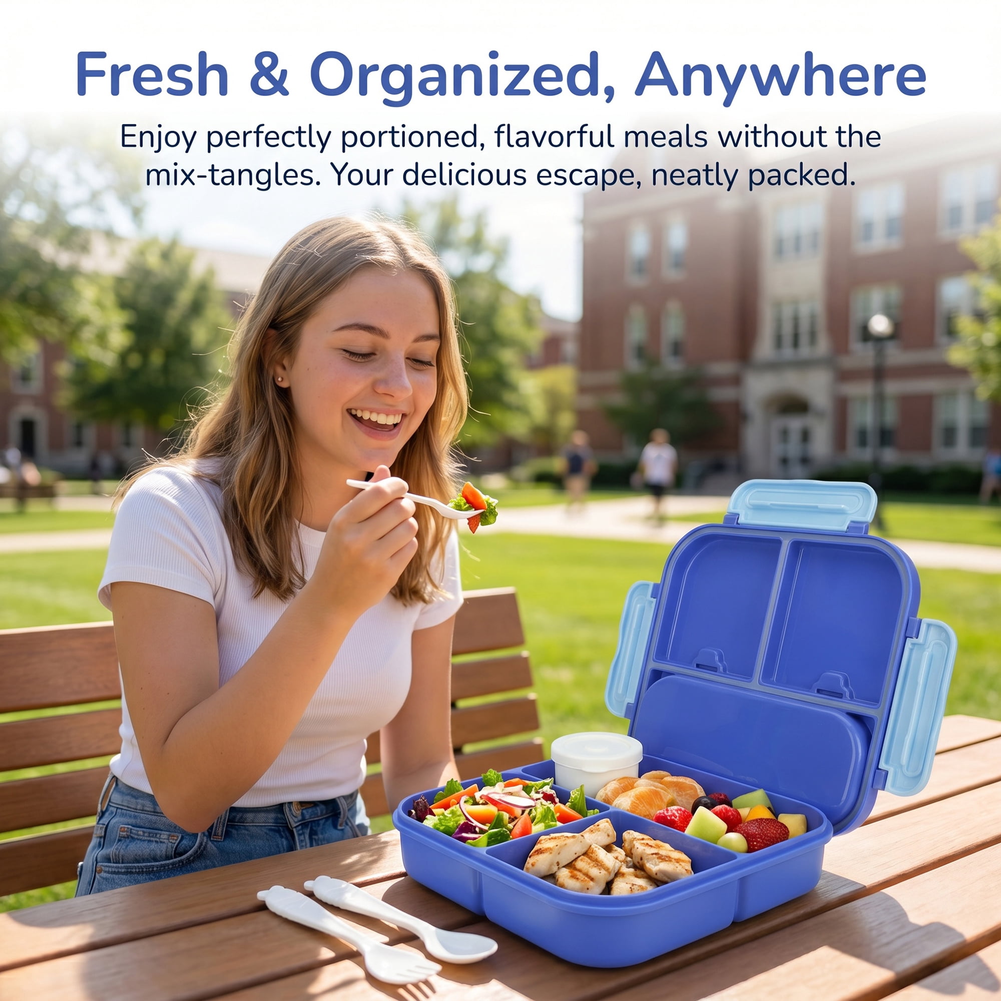 Unique Bargains Leakproof Meal Lunch Bento Box for Work Blue