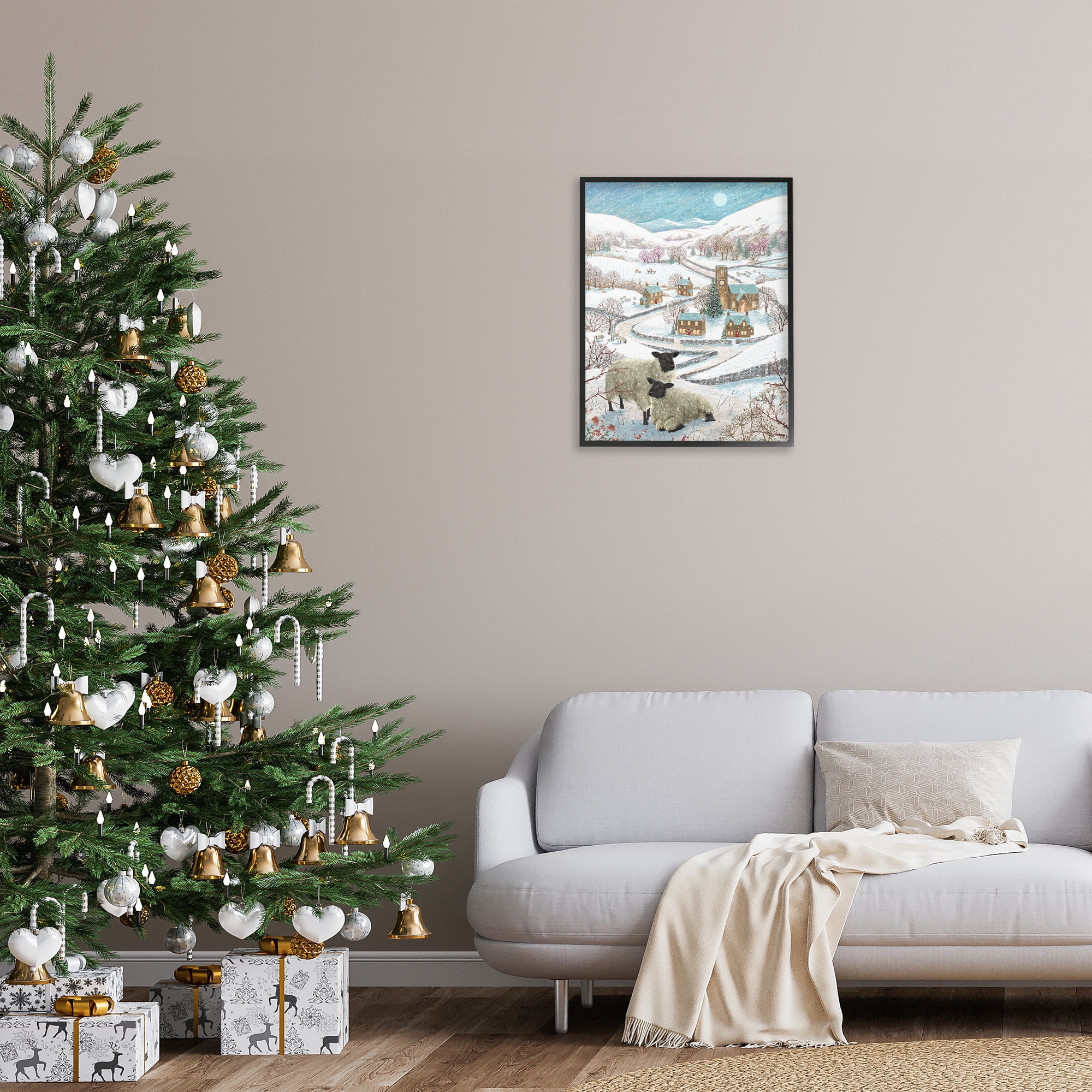 Stupell Industries Sheep on Wintery Hill Animals & Insects Painting Black Framed Art Print Wall Art, 24 x 30