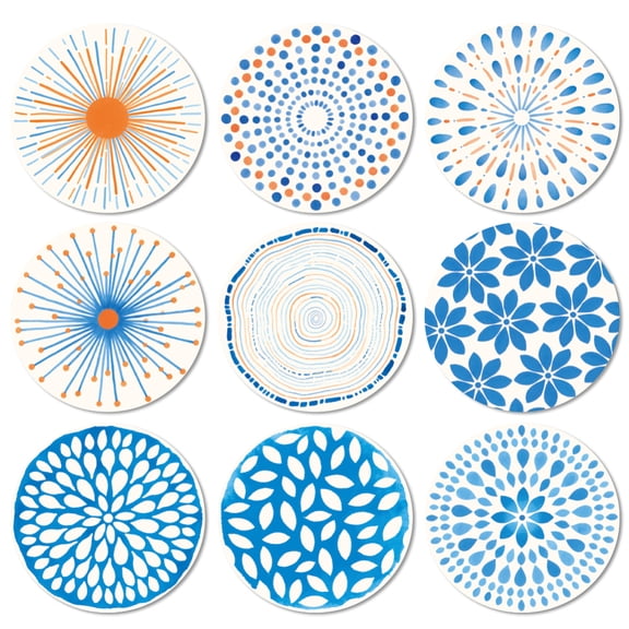 Coasters Set of 9 Simple Geometric Pattern Colorful Wooden Coasters Bulk Round Housewarming Gift