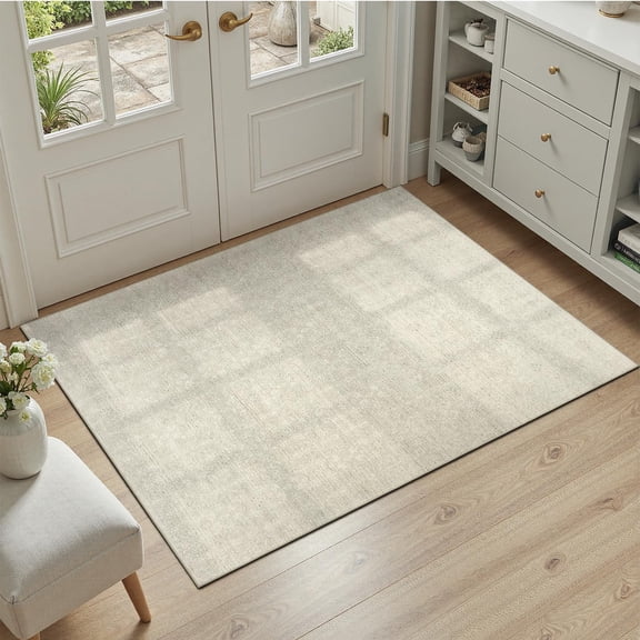 Xchearser 2x3 Beige Rug, Kid & Pet Friendly with Rubber Back Non Slip, Machine Washable Stain Resistant Neutral Floral Rug for Living Room, Bedroom, Home Office, Soft Low Pile Samll Nursery Carpet