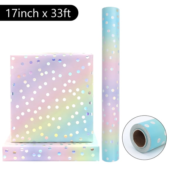 Tripumer Gradient Wrapping Paper Roll with Dots 17 inch X 33 feet Birthday Wrapping Paper Roll for Gift Wrapping DIY Crafts Birthday