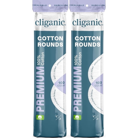 Cliganic Premium Cotton Rounds for Face (200 Count) | Makeup Remover Pads, Hypoallergenic, Lint-Free | 100% Pure Cotton