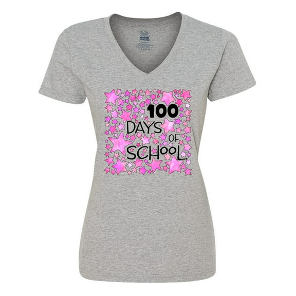 Inktastic 100 Days of School Stars in Pink Women's V-Neck T-Shirt
