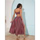thumbnail image 5 of Vestido de Verano para Mujer, , con Escote en V, Estampado Floral, Estilo Tropical, con Abertura Lateral para Playa Vino Tinto L, 5 of 9