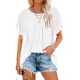 thumbnail image 1 of Camiseta de mujer con cuello redondo, ligera, transpirable, holgada, informal, fluida, arrugada, delantera, manga corta, camiseta para verano, mujer, blanco, S, 1 of 4