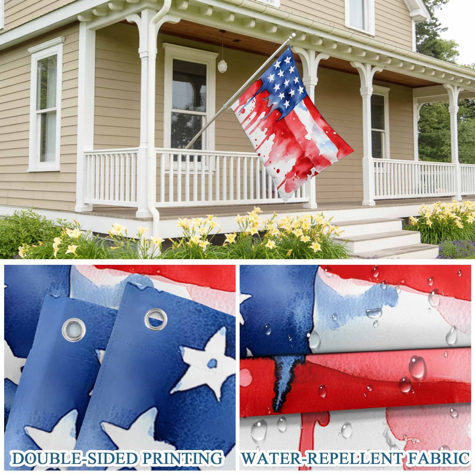 4th of July Flags for Outside 3x5 ft American Flag Outdoor Flags Double Sided Grommets House Banner Watercolor USA Flag Patio Yard Flag for Outdoor Party Porch Garden Independence Day Decor