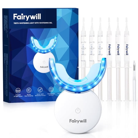 Fairywill Teeth Whitening Kit,24 Blue LED Light with 6*3ml 22% Carbamide Peroxide Teeth Whiten Gel, Built-in timer Gentle and Non-irritating Whiter, Suitable for Beginners or Sensitive Teeth