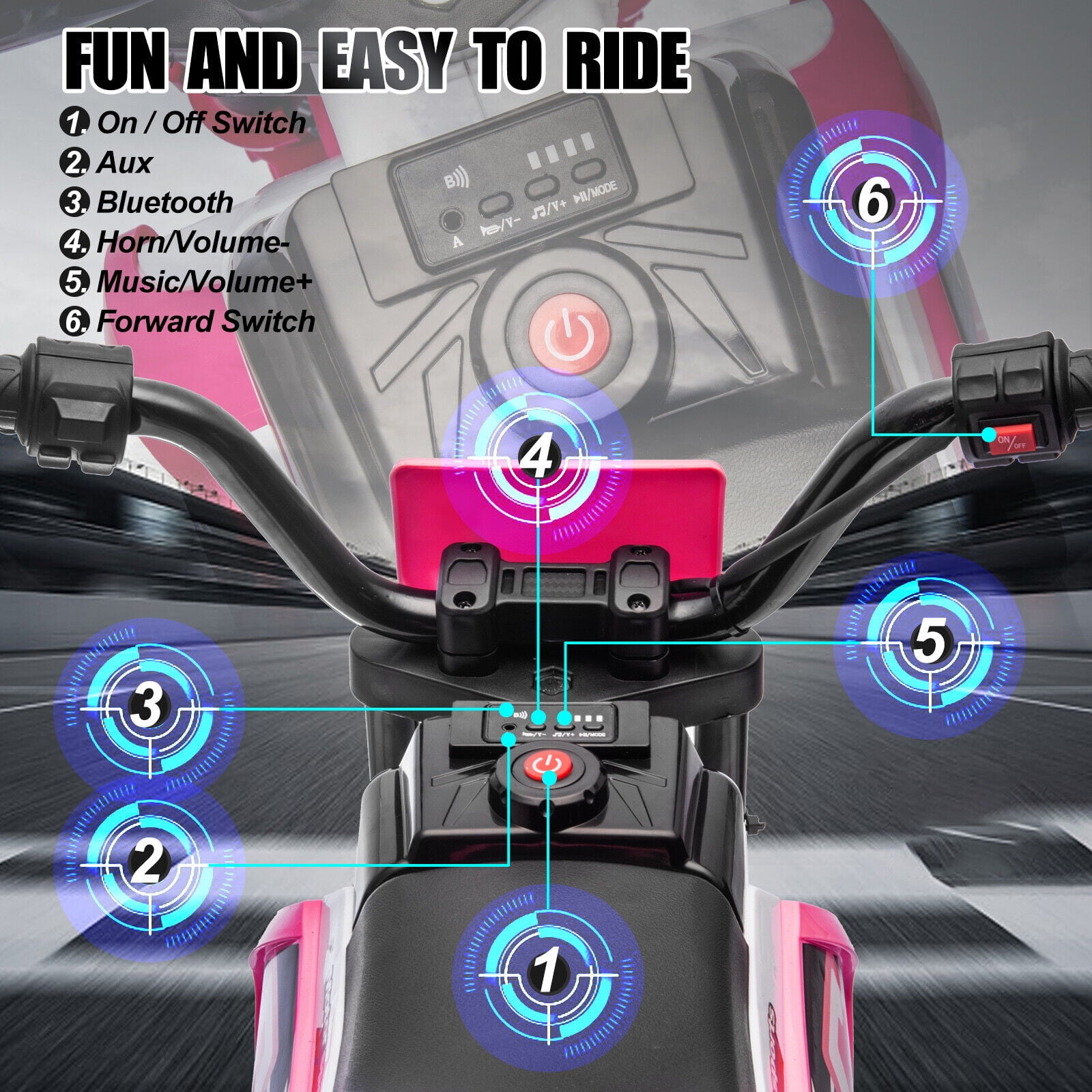 JOYLDIAS 12V Ride On Motorcycle Dirt Bikes for Kids with Training Wheels, Spring Suspension, Rose Pink