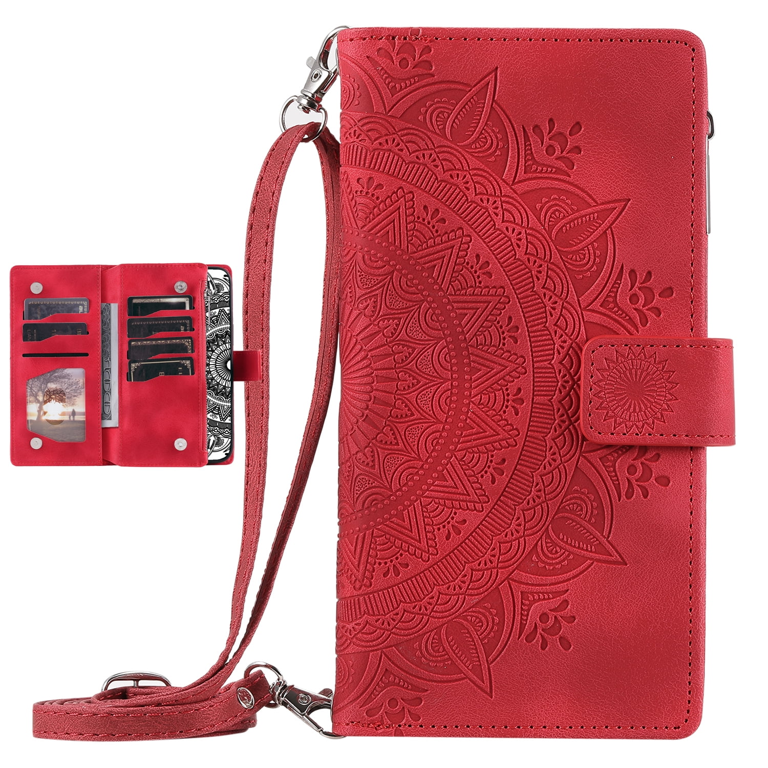 Crossbody Wallet Phone Case for Samsung Galaxy S21 FE, ELEHOLD Embossed