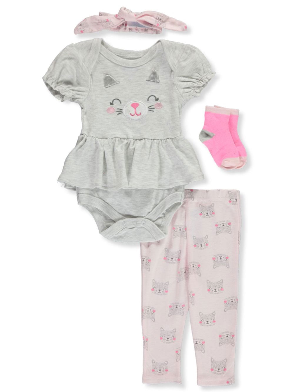 Bon Bebe Bon Bebe Baby Girls Blushing Cat 4 Piece Layette Set Newborn Walmart Com Walmart Com