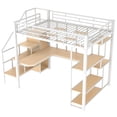 thumbnail image 5 of Full Size Metal Loft Bed with Storage Staircase and Small Wardrobe,Metal Platform Bed Frame with Built-in Desk and Storage Shelves,White, 5 of 9