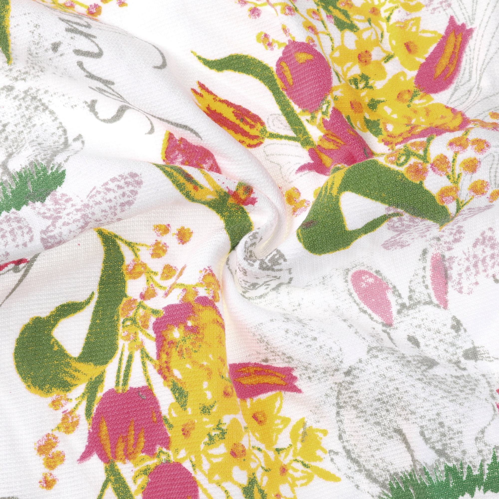 Unique Bargains Cotton Thick Large Animal and Floral Printed Kitchen Towels 18"x28" Yellow Rabbit
