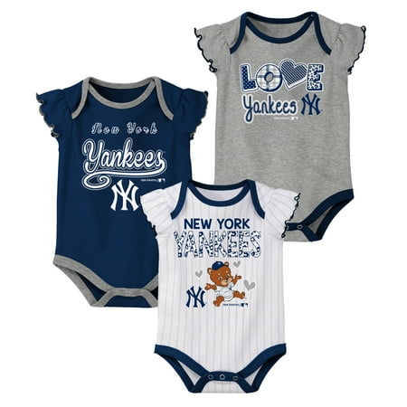 - MLB New York YANKEES Onesie Creeper GIRL 3PK 100% Cotton ASSORTED Colors 0M-18M