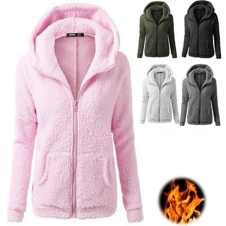 Apparel Fleece Jackets - Women Stretchy Soft Long Sleeve Hooded Fleece Jacket Zipper Jumper Overcoat Fashion Tops