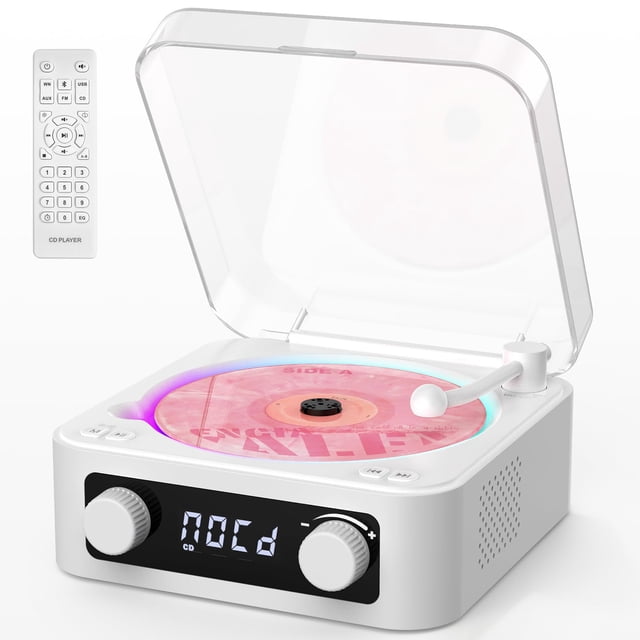 Reproductor de CD RetroAudio portátil con Bluetooth y altavoces, blanco