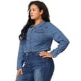 thumbnail image 4 of Women Plus Size Button Closed Cropped Denim Jacket Sky Blue 3X, 4 of 6