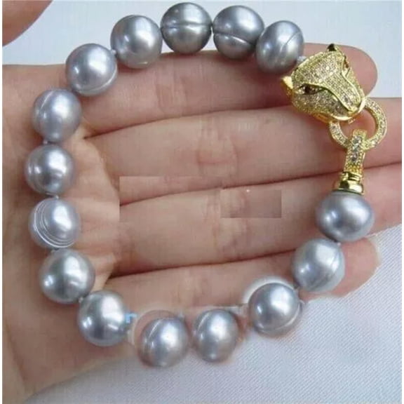 K-KED Charming AAA 11-12mm Real Natural South Sea Gray Baroque Pearl Bracelet 8inches