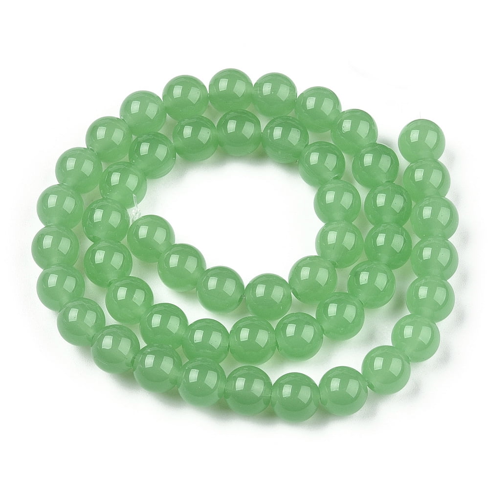 Imitation Jade Glass Beads Strands Round Lime Green 8~8.5mm Hole: 1.5mm 51~53pcs/strand 14.96 inch~15.55 inch(38~39.7cm)