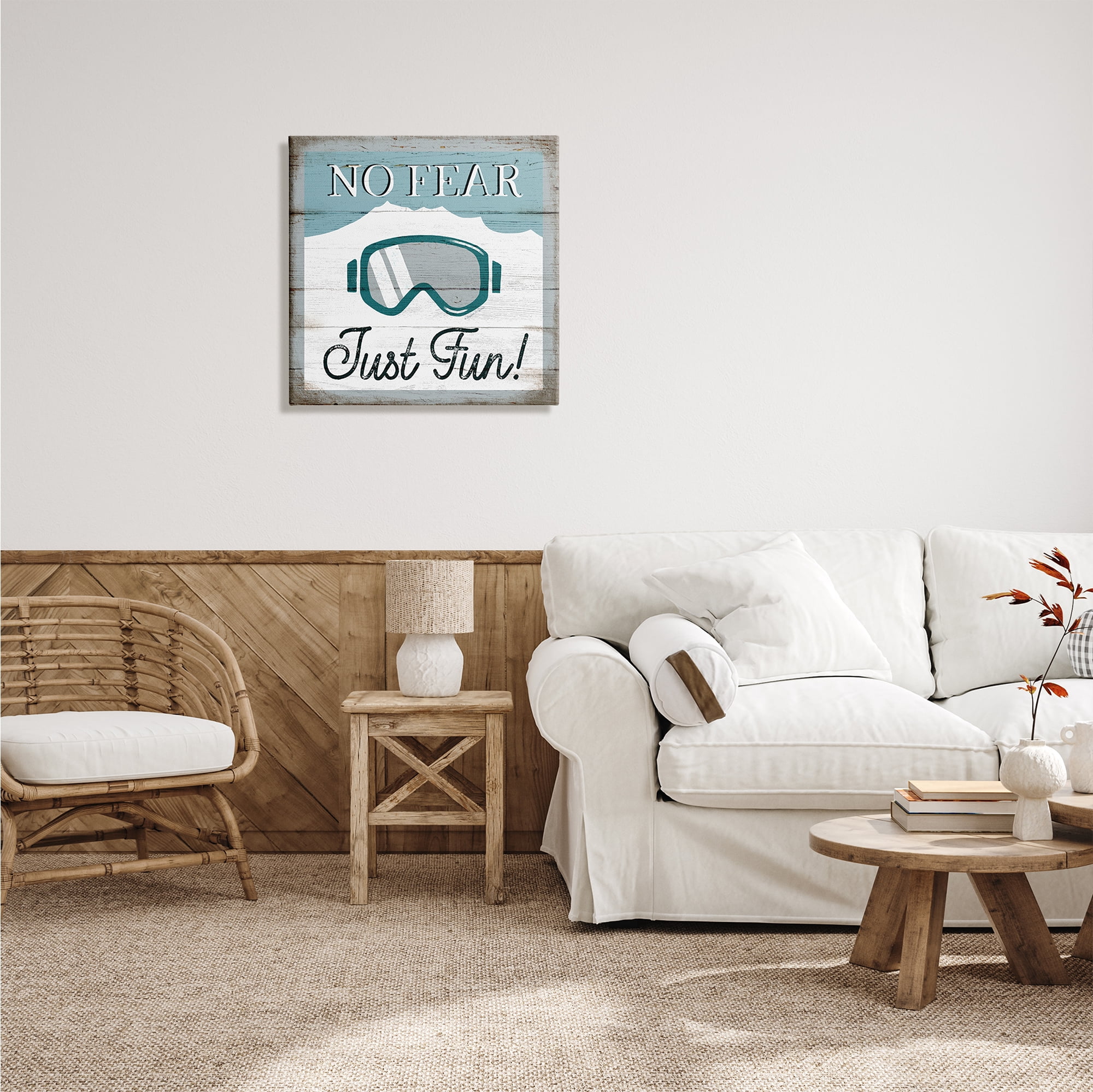 Stupell Industries No Fear Just Fun Phrase Blue Ski Goggles, 24 x 24, Design by Elizabeth Tyndall