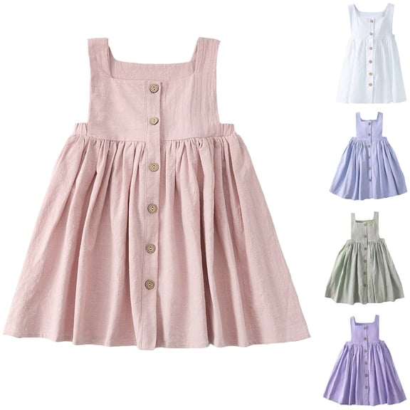 Trendfront Girls Princess Dress Square Neckline Sleeveless Solid Color Elegant Cami Strap Cotton Summer Casual Gown