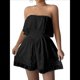 thumbnail image 3 of Mono Corto de Playa con Hombros Descubiertos, Estampado Floral, Informal, de Verano, Sin Tirantes, Plisado, con Cintura Elástica para Mujer. Negro XL, 3 of 8
