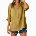 thumbnail image 5 of Paguaki Womens Tops V Neck Mid Length Sleeve Top Summer Top for Women Dressy Casual Solid Color Casual Blouse Shirt Top, 5 of 7