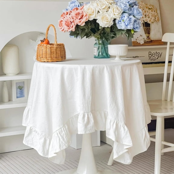 100% Cotton Round Table Cloth Washable Vintage Ruffle Tablecloth For Wedding Party Dining Banquet Decor Living Room Table Cloth